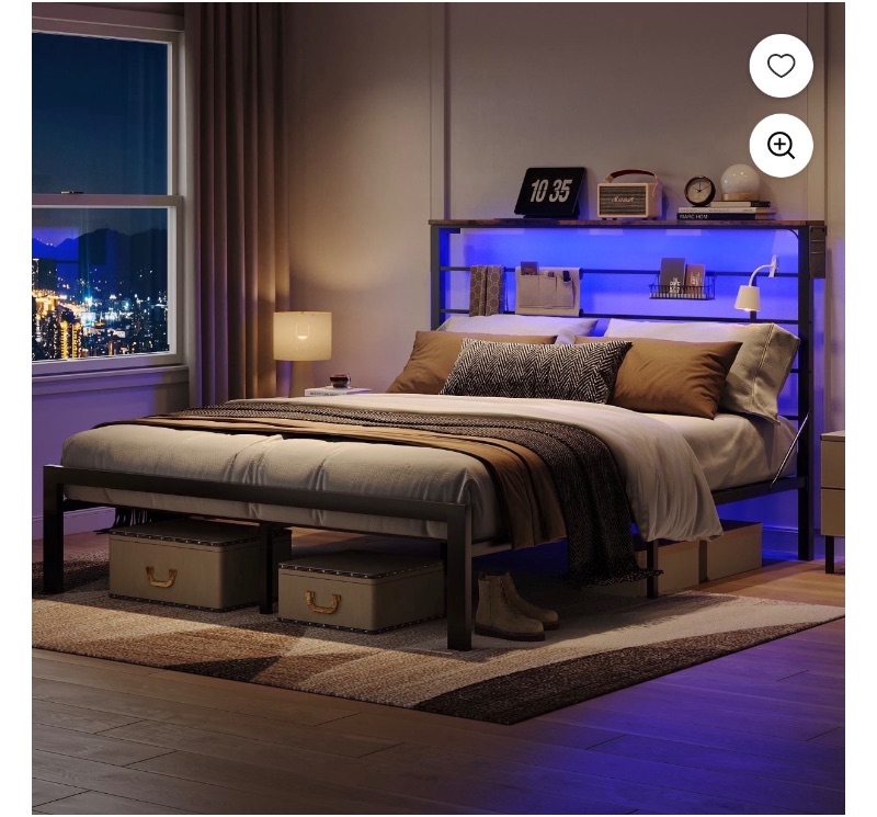 Bestier Queen Size Bed Frame with 49.2" High LED Storage sold price at auction in Canada