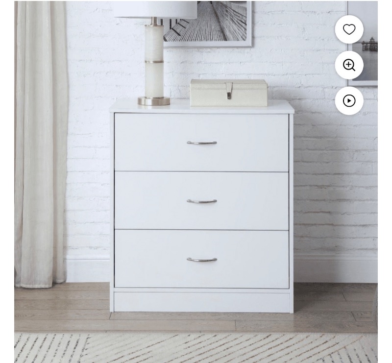 Mainstays 3-Drawer Dresser, White sold price at auction in Canada