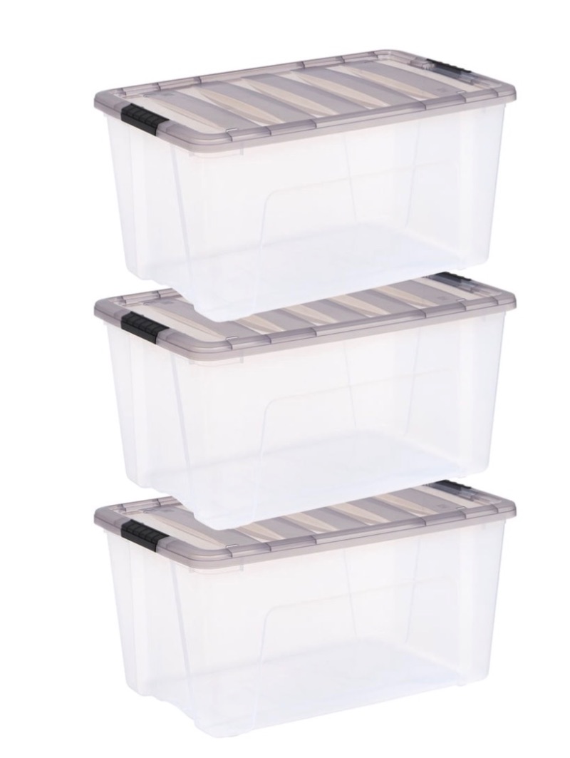 IRIS 68 L Plastic Storage Bins with Lids Stackable Storage sold price at auction in Canada