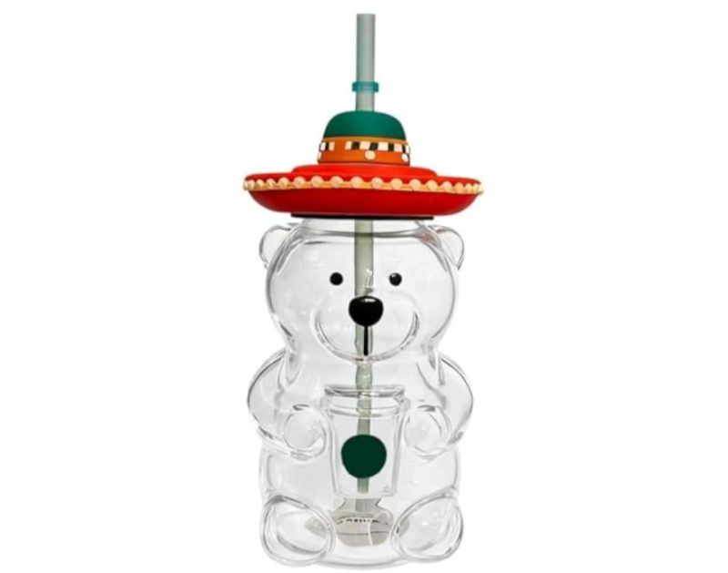 Bear Straw Cup Glass Bear Cup with Lids and Straws sold price at auction in Canada