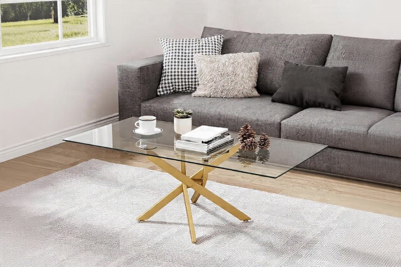 GOLDFAN Glass Coffee Table with Gol sold price at auction in Canada