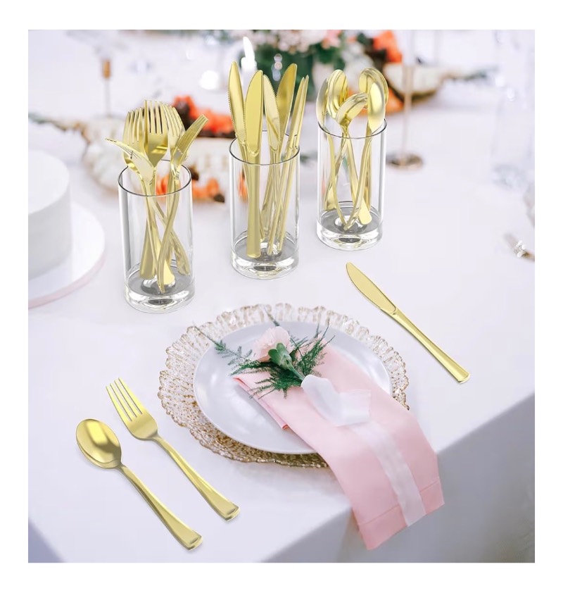 Dealusy 200 Count Heavy Duty Gold Plastic Silverware sold price at auction in Canada