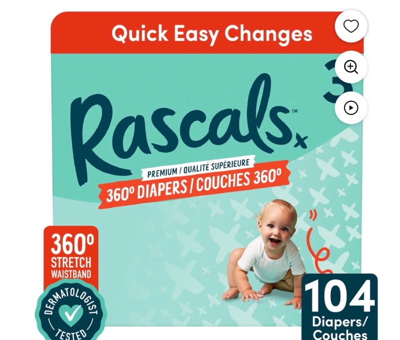 Rascals Premium 360 Diapers, Size 3, 104 Count sold price at auction in Canada