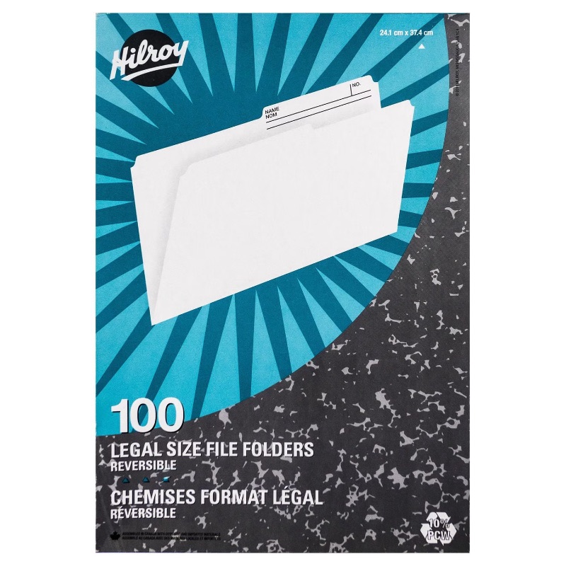 Hilroy 100 LEGAL SIZE FILE FOLDERS REVERSIBLE CHEMISES sold price at auction in Canada